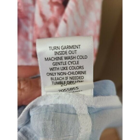 One World Womens Top Large Blue Red Tie Dye Lace Accent Short Sleeve Americana - Picture 8 of 8